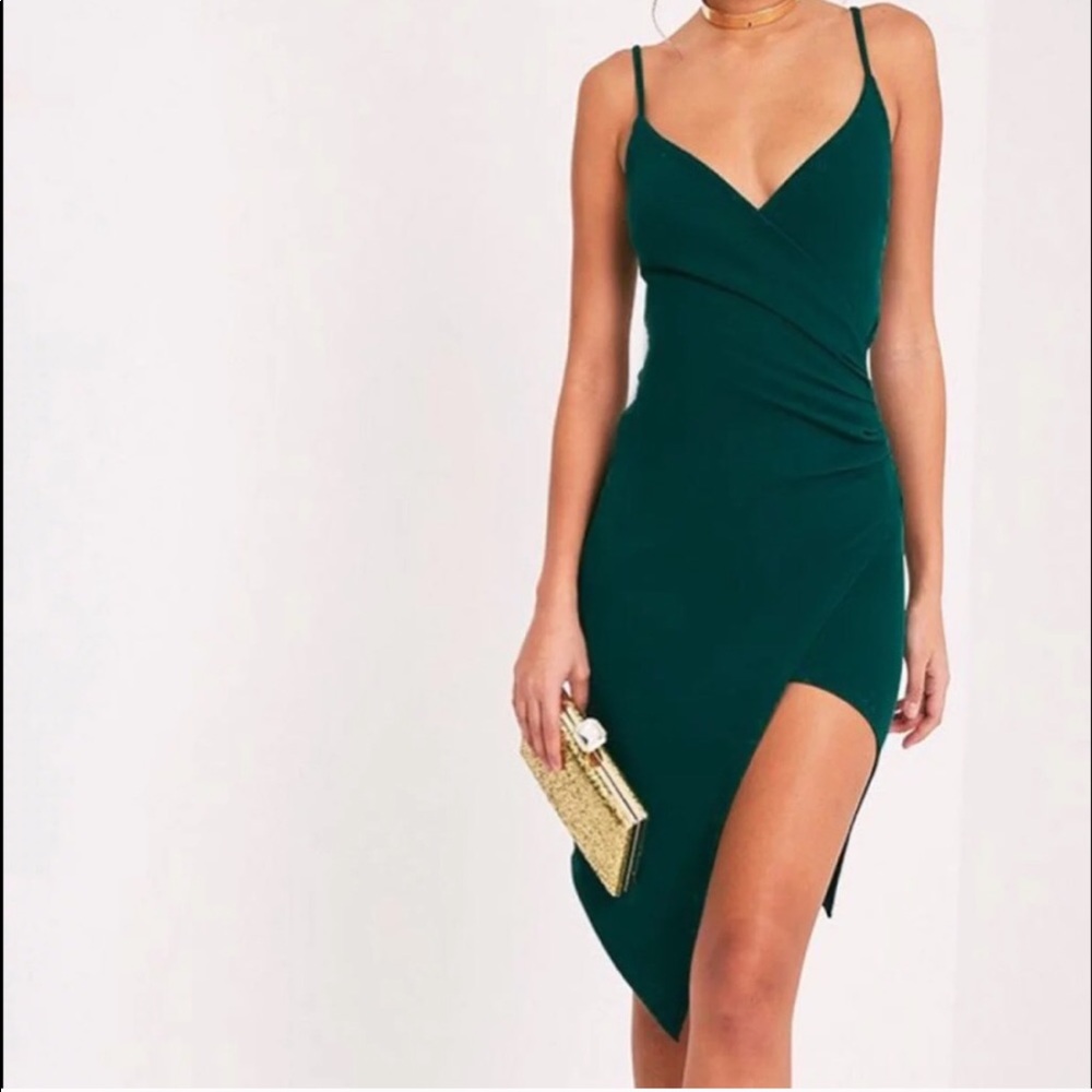Emerald wrap bodycon midi dress